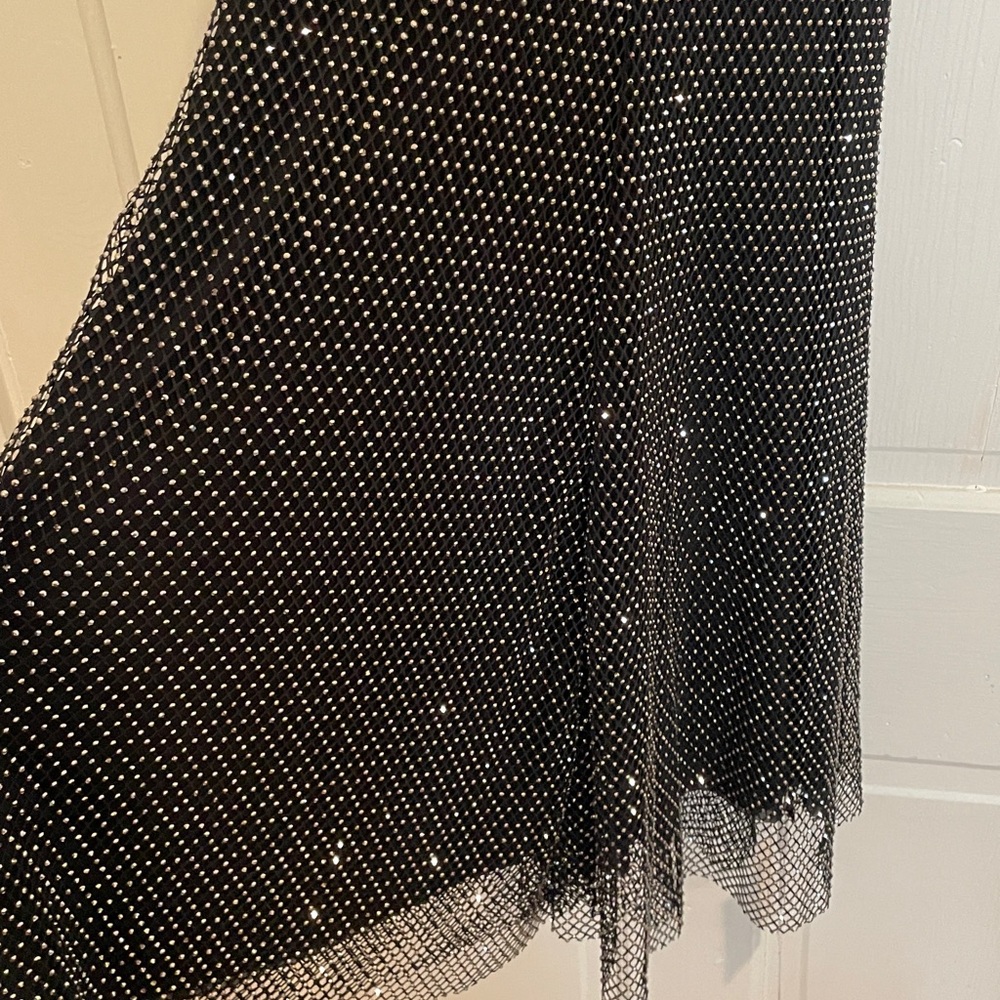 New Self Portrait Black Rhinestone Fishnet Crossover Midi Dress size US 4 - Picture 13 of 17